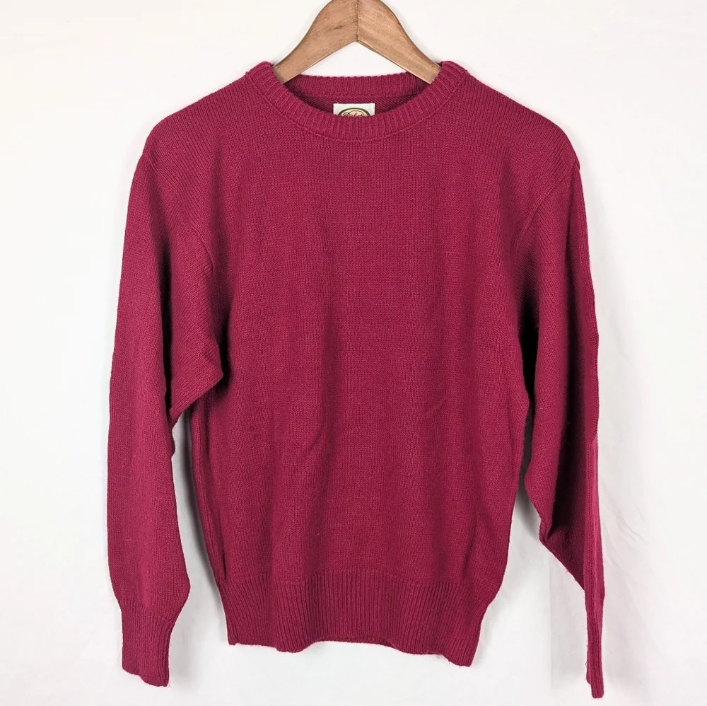 VINTAGE Women's Picket and Post Dark Pink Knit Crewneck Sweater - Picture 1 of 4
